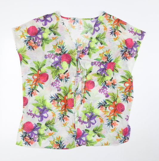 Ocean Club Womens Multicoloured Floral Polyester Basic Button-Up Size 6 V-Neck - Beach Wear