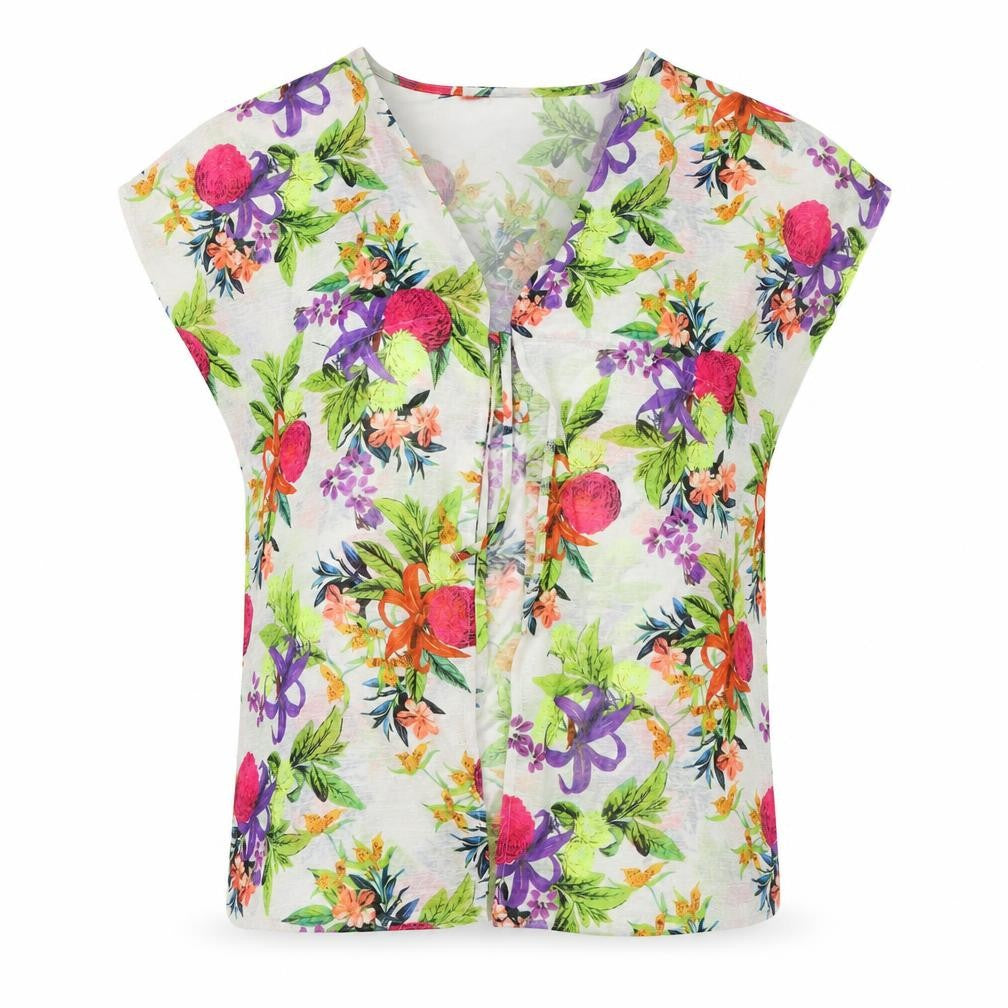 Ocean Club Womens Multicoloured Floral Polyester Basic Button-Up Size 6 V-Neck - Beach Wear