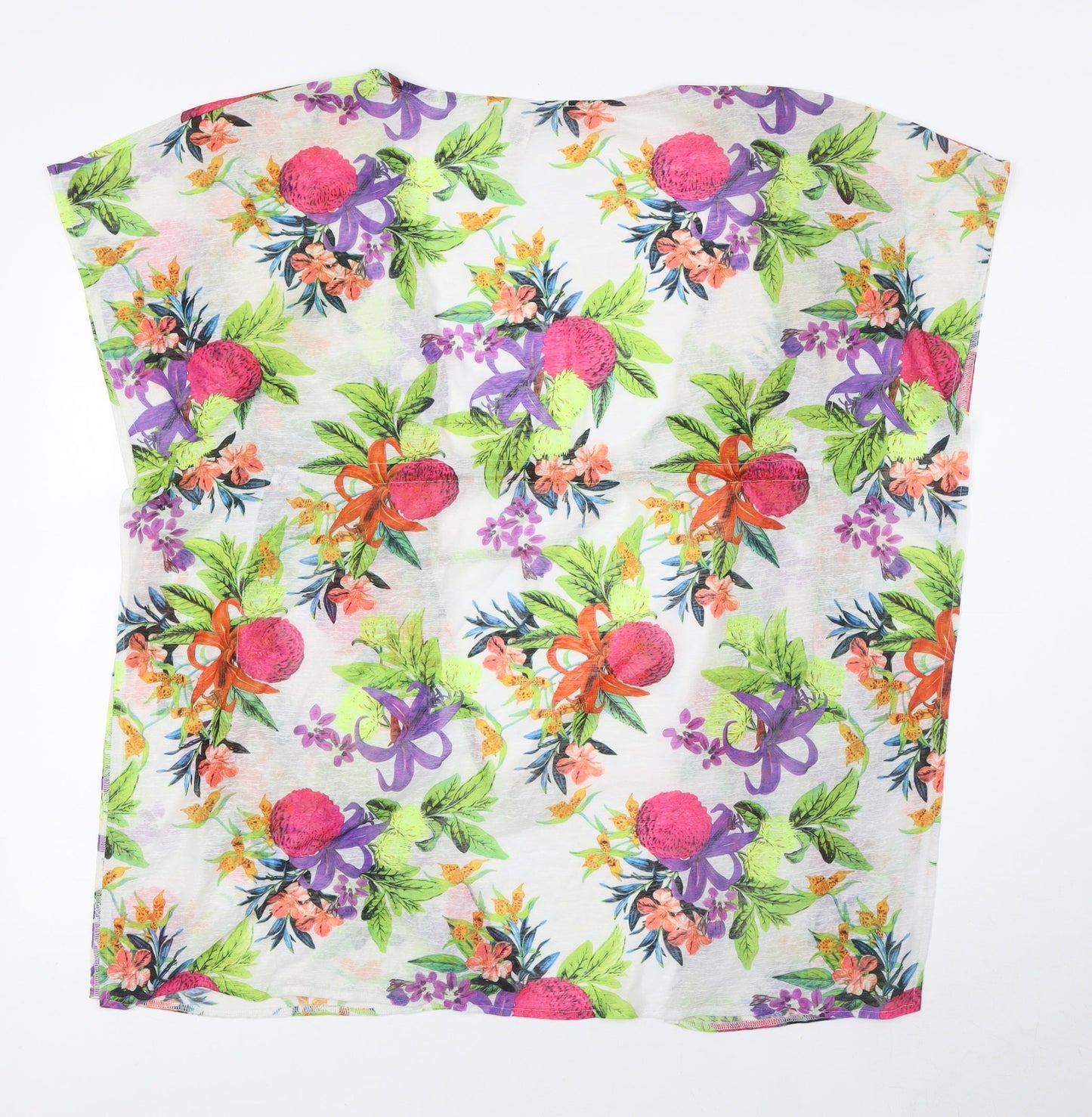 Ocean Club Womens Multicoloured Floral Polyester Basic Button-Up Size 6 V-Neck - Beach Wear