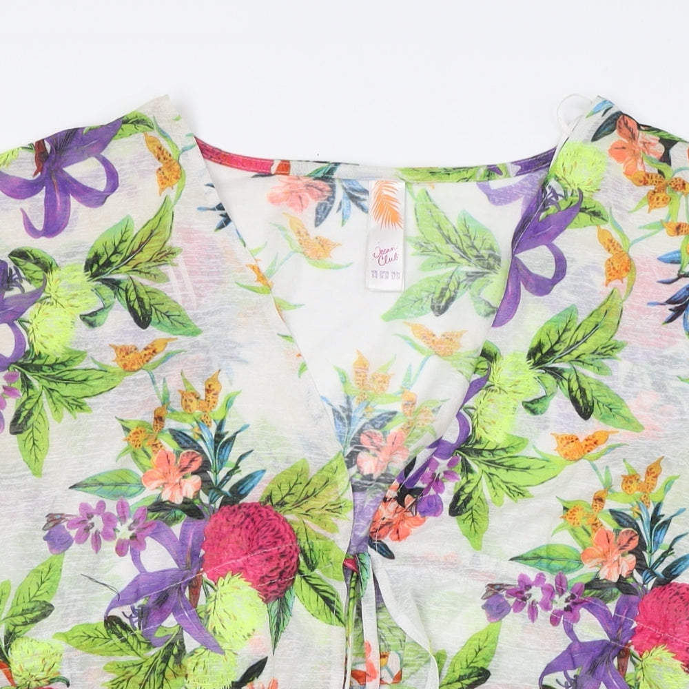 Ocean Club Womens Multicoloured Floral Polyester Basic Button-Up Size 6 V-Neck - Beach Wear