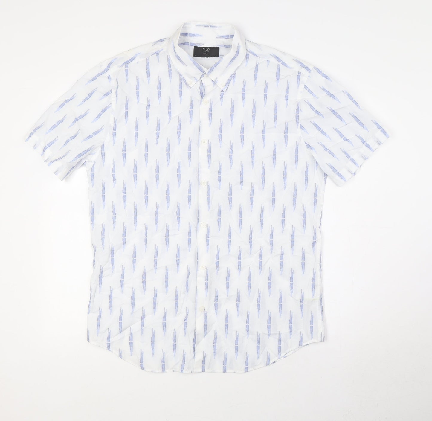Marks and Spencer Mens White Cotton Button-Up Size L Collared Button