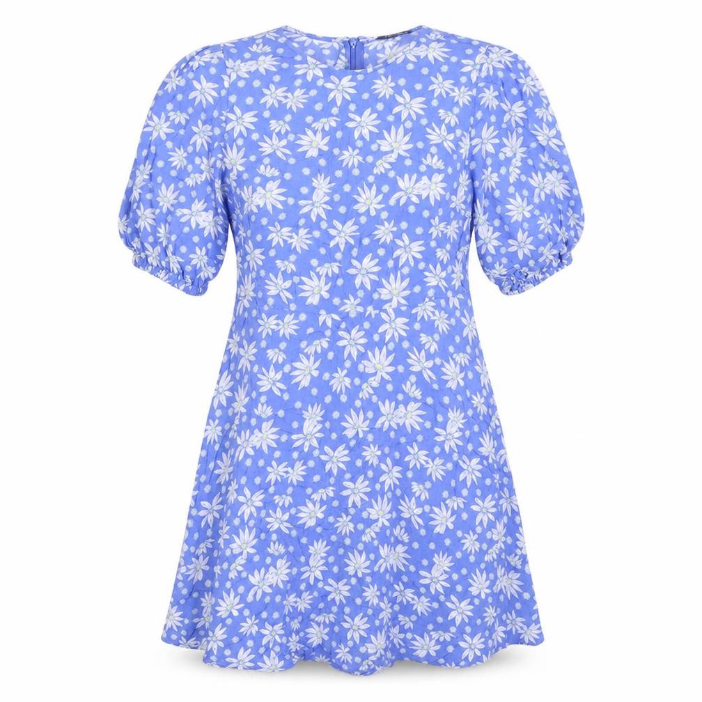 Marks & Spencer Womens Blue Floral Viscose A-Line Size 12 Round Neck Zip