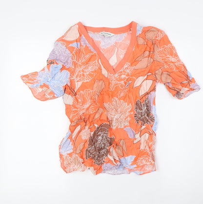 Additional front view of Autograph women’s multicoloured floral cupro basic t-shirt, size UK 6, v-neck