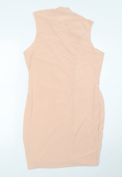 PRETTYLITTLETHING Womens Pink Polyester Bodycon Size 14 Mock Neck