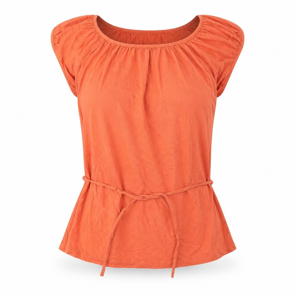Marks & Spencer Womens Orange Viscose Basic Blouse Size 8 Boat Neck - Belted