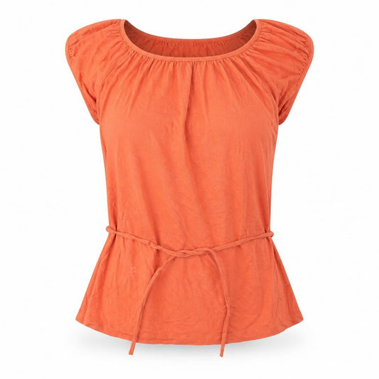Marks and Spencer Womens Orange Viscose Basic Blouse Size 8 Boat Neck - Belted