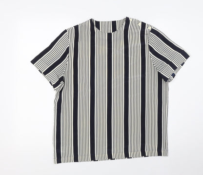 St Michael Womens Blue Striped Polyester Basic T-Shirt Size 10 Crew Neck