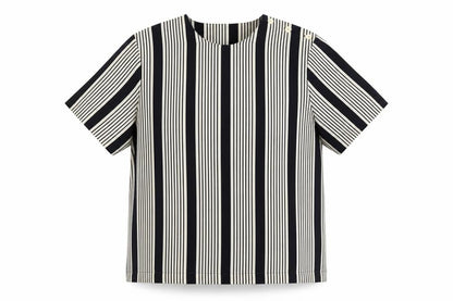 St Michael Womens Blue Striped Polyester Basic T-Shirt Size 10 Crew Neck