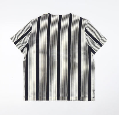 St Michael Womens Blue Striped Polyester Basic T-Shirt Size 10 Crew Neck