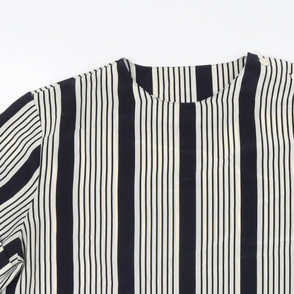 St Michael Womens Blue Striped Polyester Basic T-Shirt Size 10 Crew Neck
