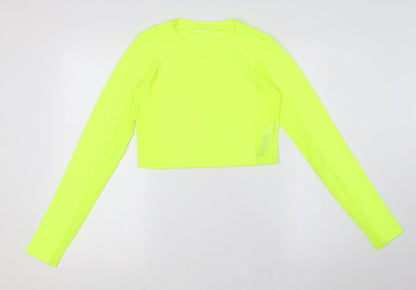 Additional front view of ASOS women’s yellow polyester basic t-shirt, size UK 8, round neck - fluorescent