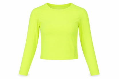 Front view of ASOS women’s yellow polyester basic t-shirt, size UK 8, round neck - fluorescent