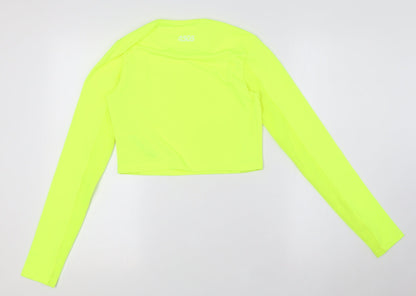 Back view of ASOS women’s yellow polyester basic t-shirt, size UK 8, round neck - fluorescent