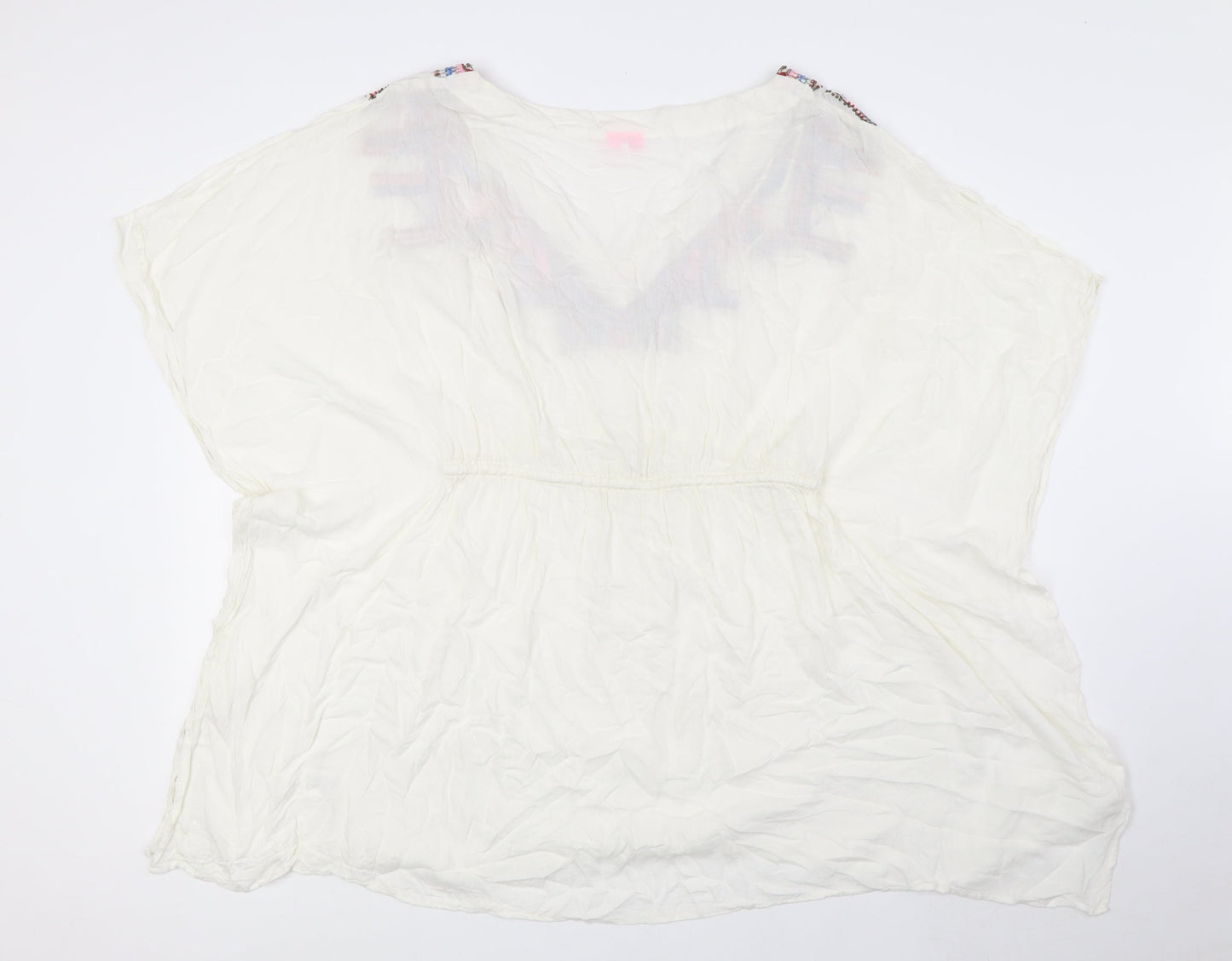 River Island Womens White Herringbone Viscose Basic Blouse Size M V-Neck - Embellished Neck