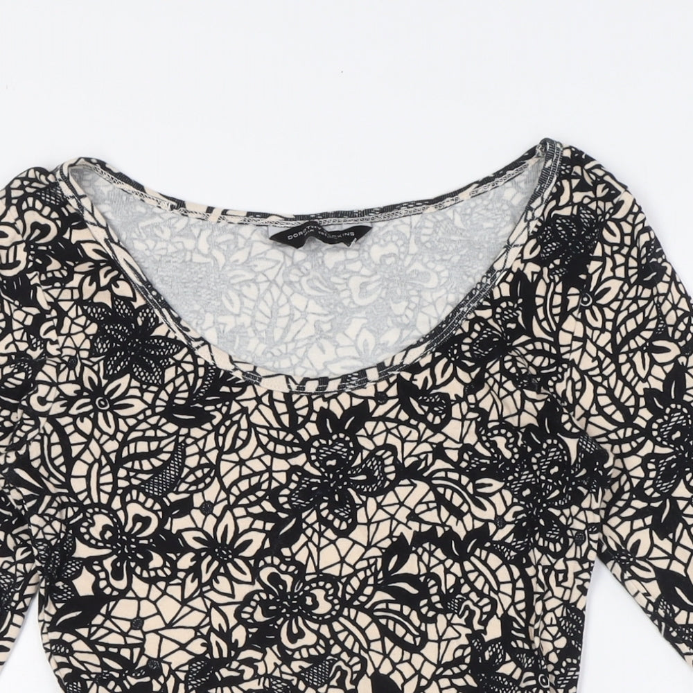Dorothy Perkins Womens Beige Cotton Basic T-Shirt Size 10 Round Neck