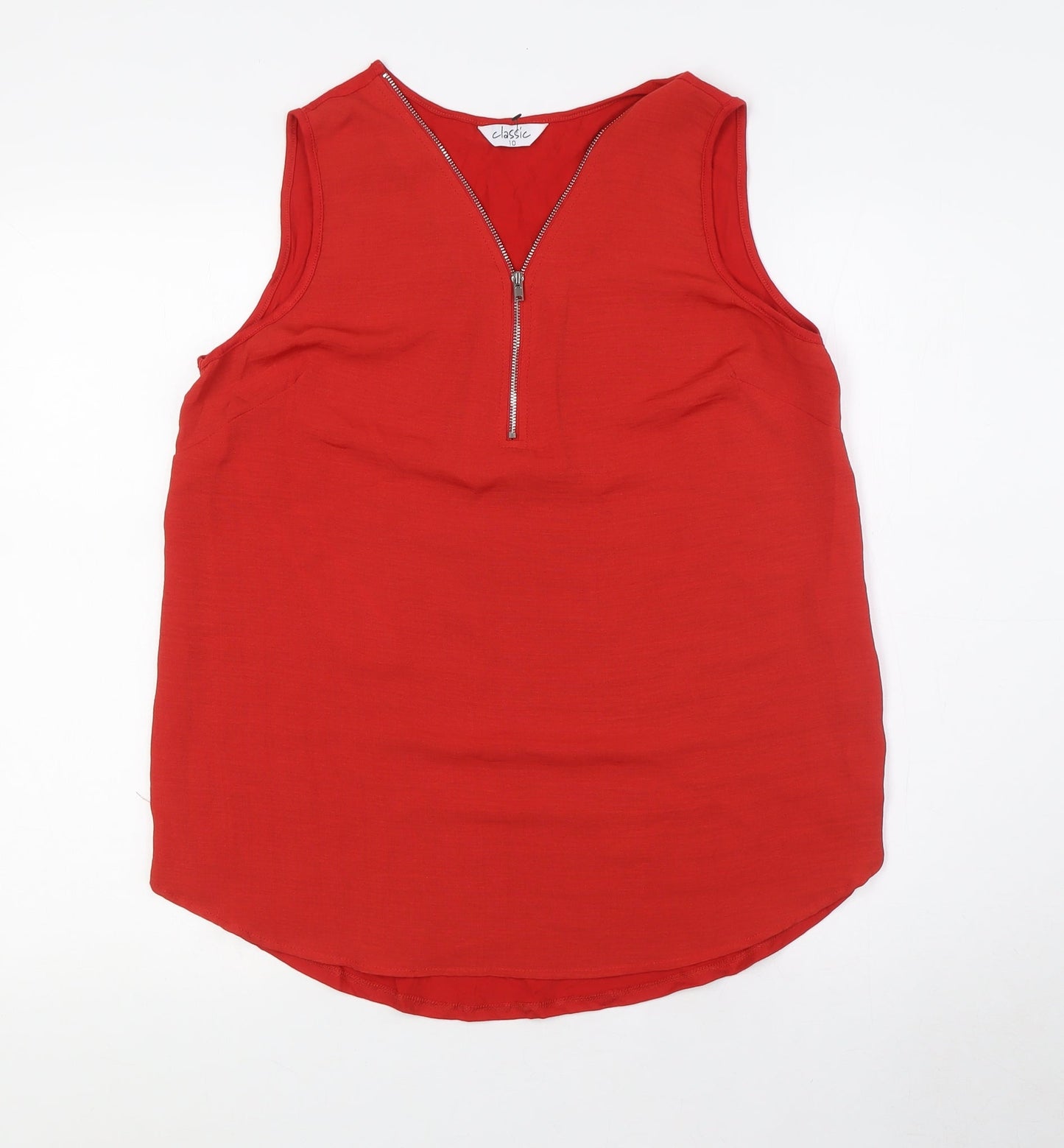 Classic Womens Red Polyester Camisole T-Shirt Size 10 V-Neck - Zip Neck