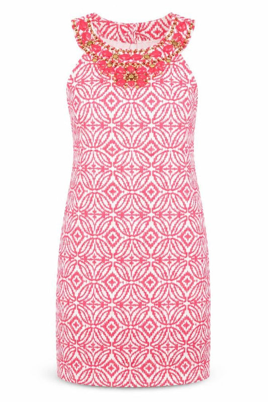 I.N.C Womens Pink Cotton Pencil Dress Size 12 Round Neck Button - Beaded Neck