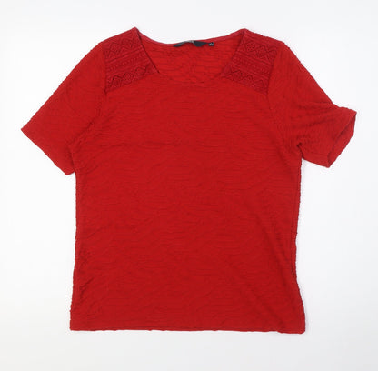Isle Womens Red Polyester Basic T-Shirt Size S Round Neck - Textured