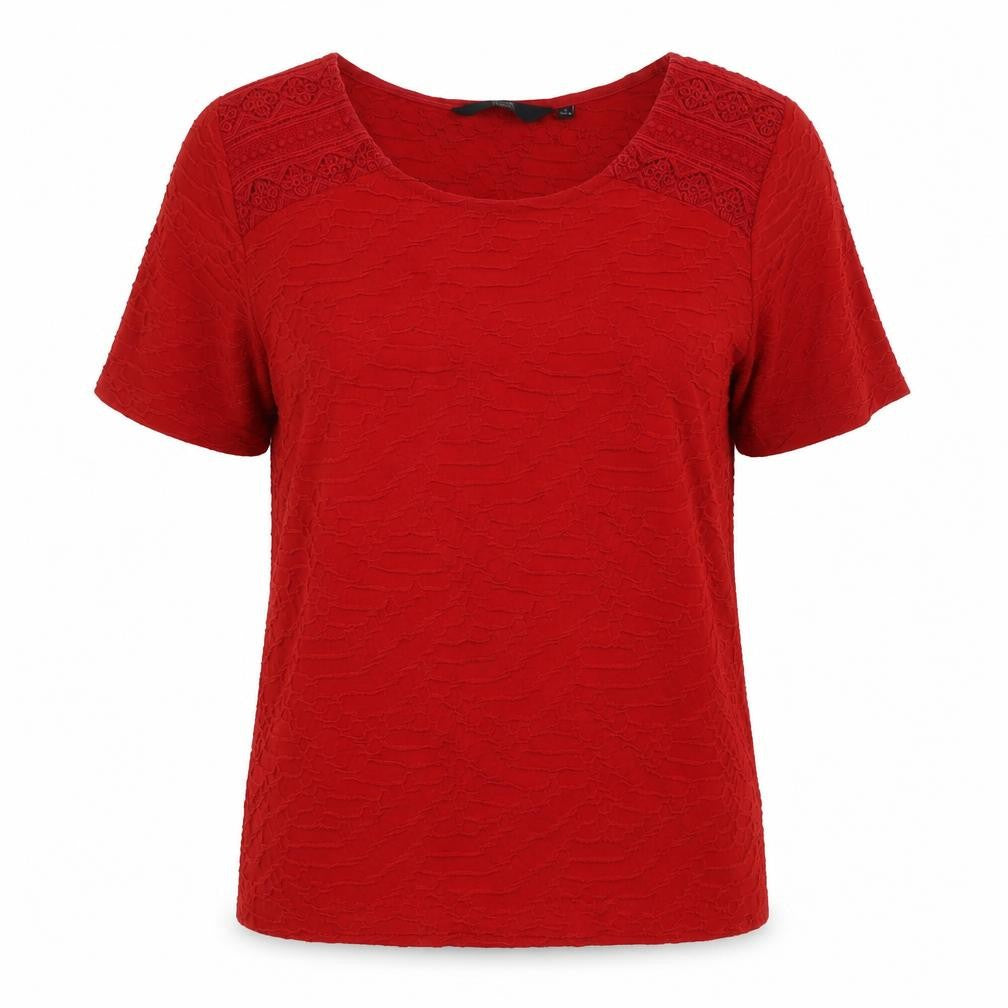 Isle Womens Red Polyester Basic T-Shirt Size S Round Neck - Textured