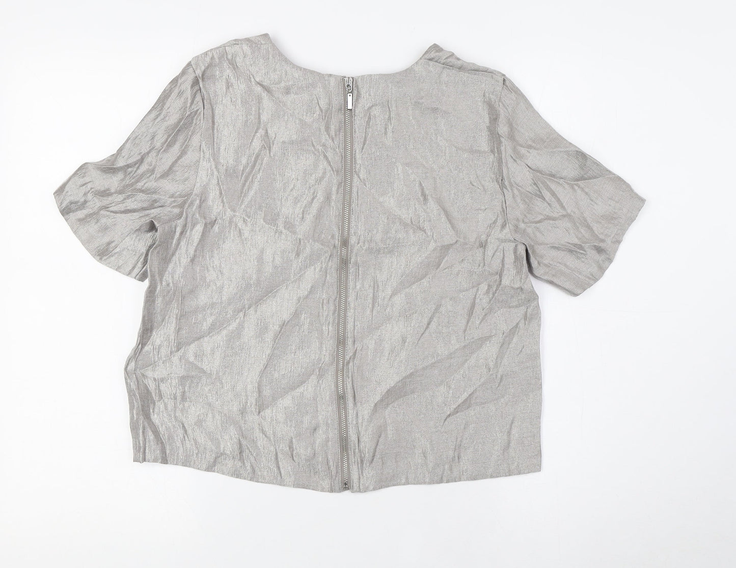 H&M Womens Grey Viscose Basic Blouse Size 8 Round Neck