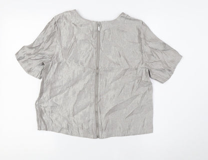 H&M Womens Grey Viscose Basic Blouse Size 8 Round Neck