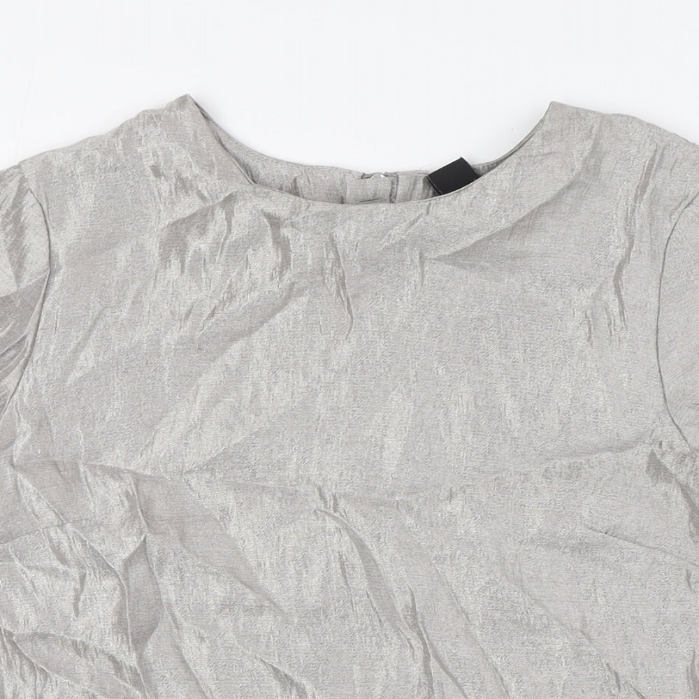 H&M Womens Grey Viscose Basic Blouse Size 8 Round Neck