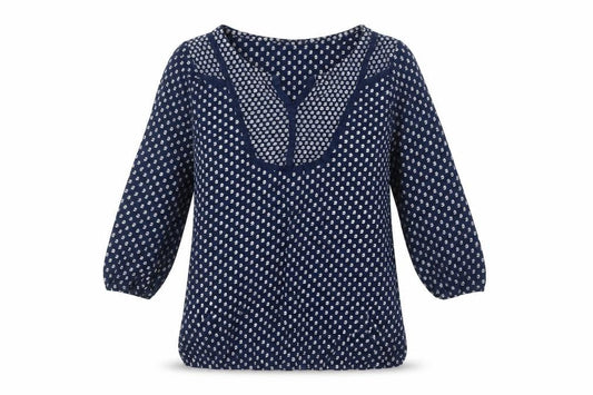 Marks and Spencer Womens Blue Floral Cotton Basic Blouse Size 12 Round Neck