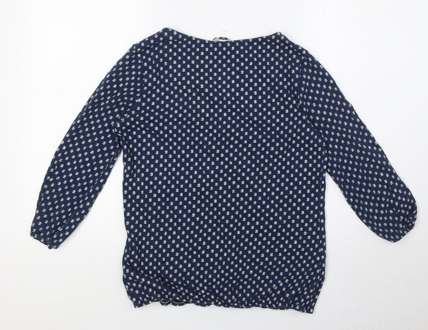 Marks and Spencer Womens Blue Floral Cotton Basic Blouse Size 12 Round Neck