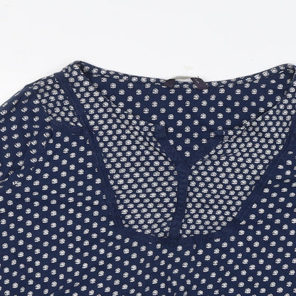 Marks & Spencer Womens Blue Floral Cotton Basic Blouse Size 12 Round Neck