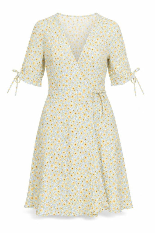 Pimkie Womens Multicoloured Floral Viscose Wrap Dress Size 8 V-Neck Tie