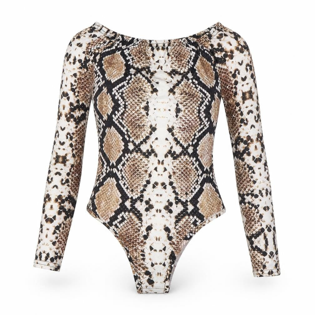 PRETTYLITTLETHING Womens Multicoloured Animal Print Polyester Bodysuit One-Piece Size 4 Snap