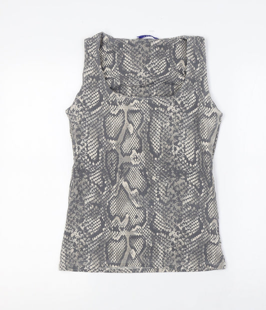 Zara Womens Multicoloured Animal Print Polyamide Basic Blouse Size M Scoop Neck