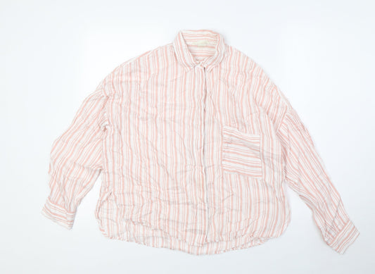 H&M Womens Pink Striped Viscose Basic Button-Up Size 4 Collared