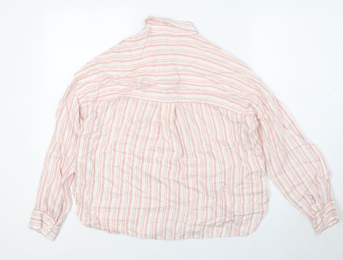 H&M Womens Pink Striped Viscose Basic Button-Up Size 4 Collared