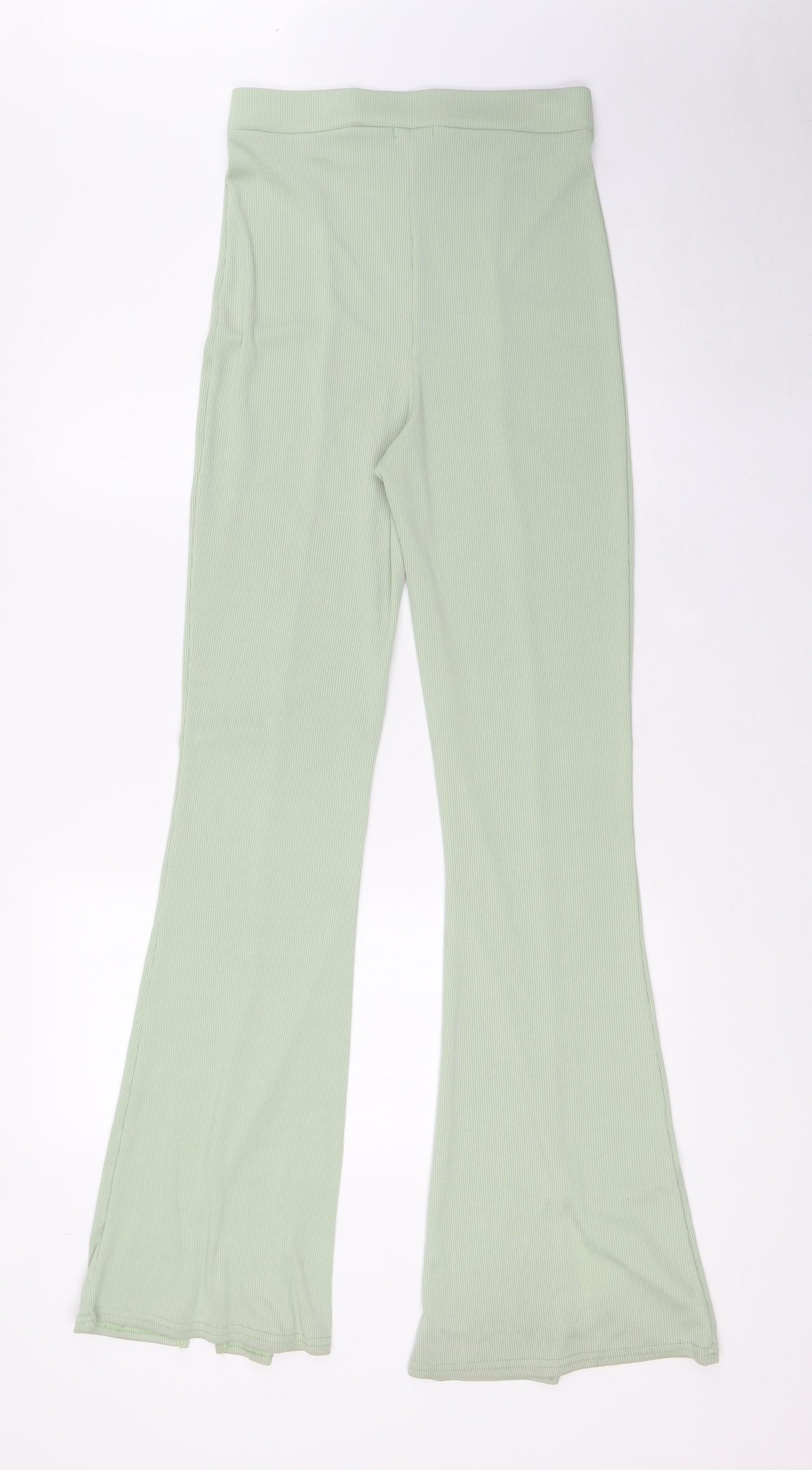 Boohoo Womens Green Polyester Trousers Size 12 L33 in Regular - Ribbed, High Waist