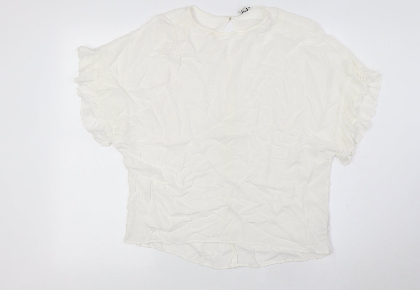 River Island Womens Ivory Viscose Basic Blouse Size S Round Neck - Ruffle Cuffs