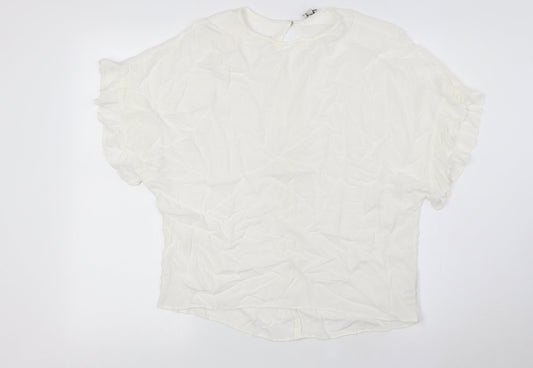 River Island Womens Ivory Viscose Basic Blouse Size S Round Neck - Ruffle Cuffs