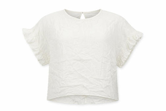 River Island Womens Ivory Viscose Basic Blouse Size S Round Neck - Ruffle Cuffs