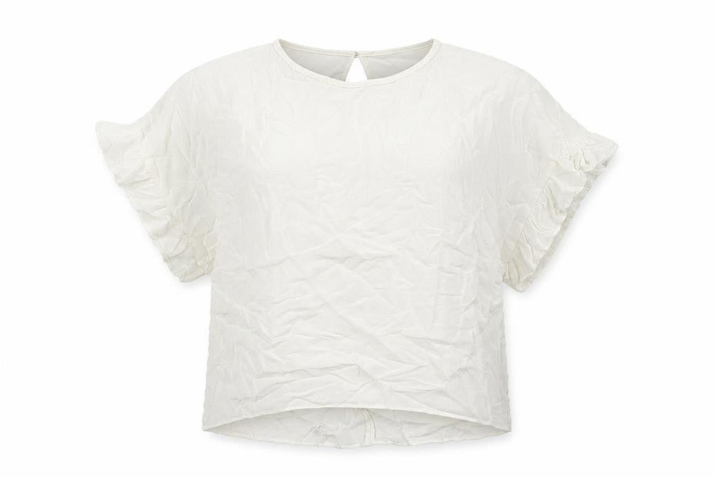 River Island Womens Ivory Viscose Basic Blouse Size S Round Neck - Ruffle Cuffs