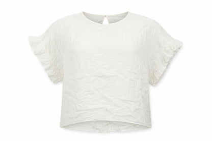 River Island Womens Ivory Viscose Basic Blouse Size S Round Neck - Ruffle Cuffs