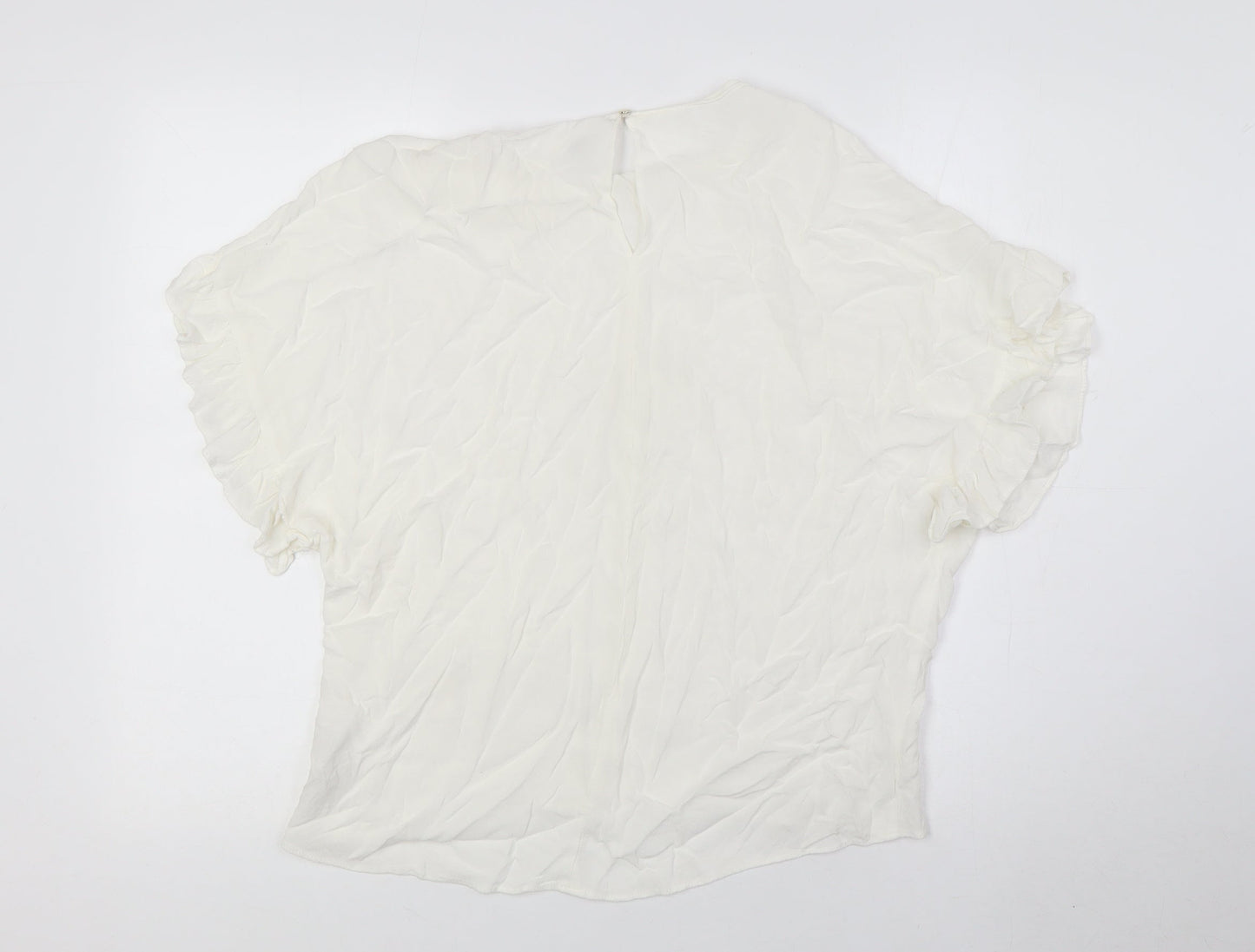 River Island Womens Ivory Viscose Basic Blouse Size S Round Neck - Ruffle Cuffs