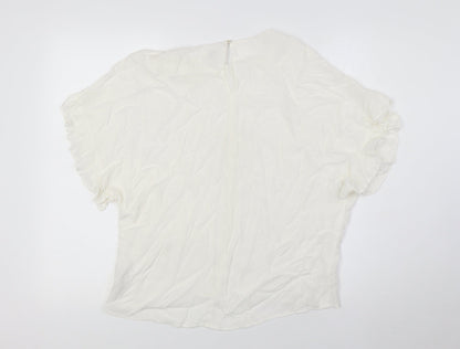River Island Womens Ivory Viscose Basic Blouse Size S Round Neck - Ruffle Cuffs