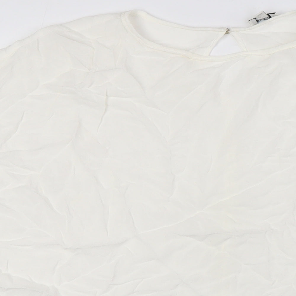 River Island Womens Ivory Viscose Basic Blouse Size S Round Neck - Ruffle Cuffs