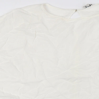River Island Womens Ivory Viscose Basic Blouse Size S Round Neck - Ruffle Cuffs