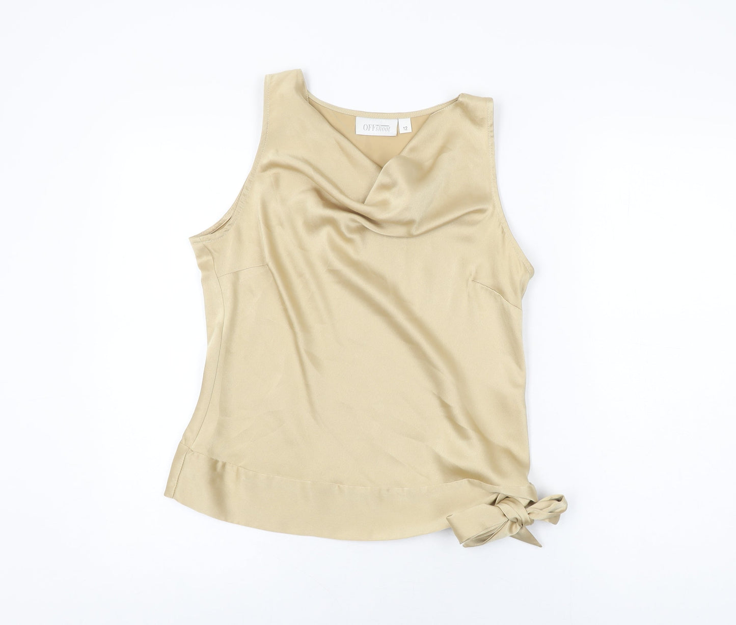 OFF Shoot Womens Gold Polyester Basic T-Shirt Size 12 Cowl Neck