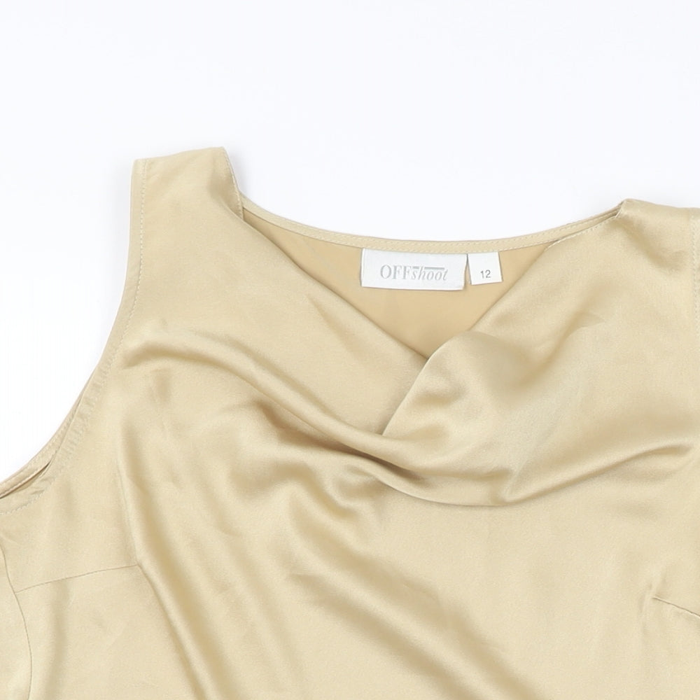 OFF Shoot Womens Gold Polyester Basic T-Shirt Size 12 Cowl Neck