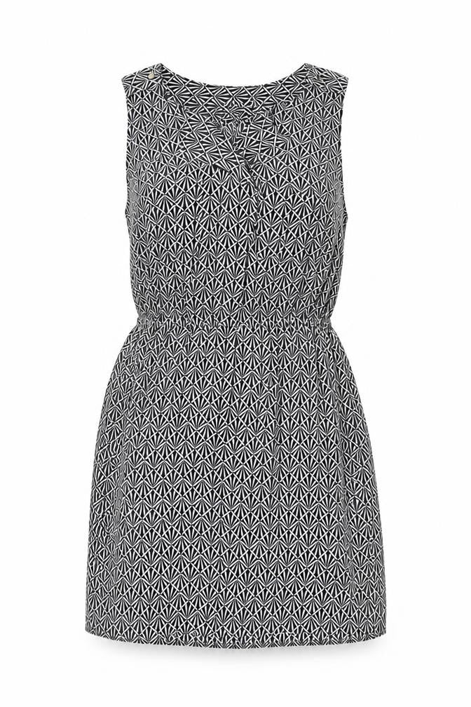 Oasis Womens Black Geometric Polyester Mini Size 10 V-Neck Pullover