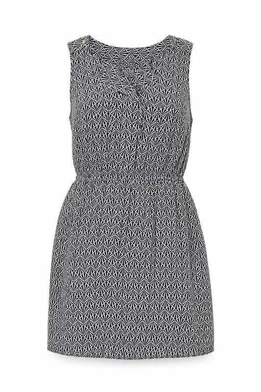 Oasis Womens Black Geometric Polyester Mini Size 10 V-Neck Pullover