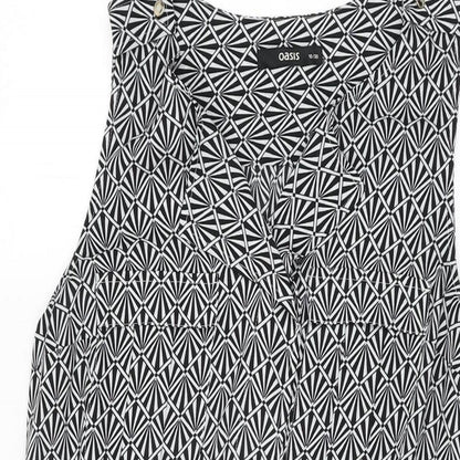 Oasis Womens Black Geometric Polyester Mini Size 10 V-Neck Pullover