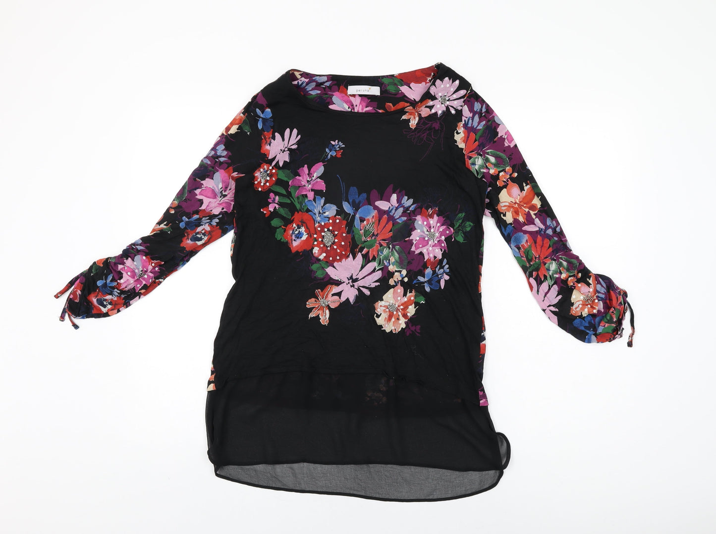 Per Una Womens Black Floral Viscose Basic T-Shirt Size 10 Round Neck